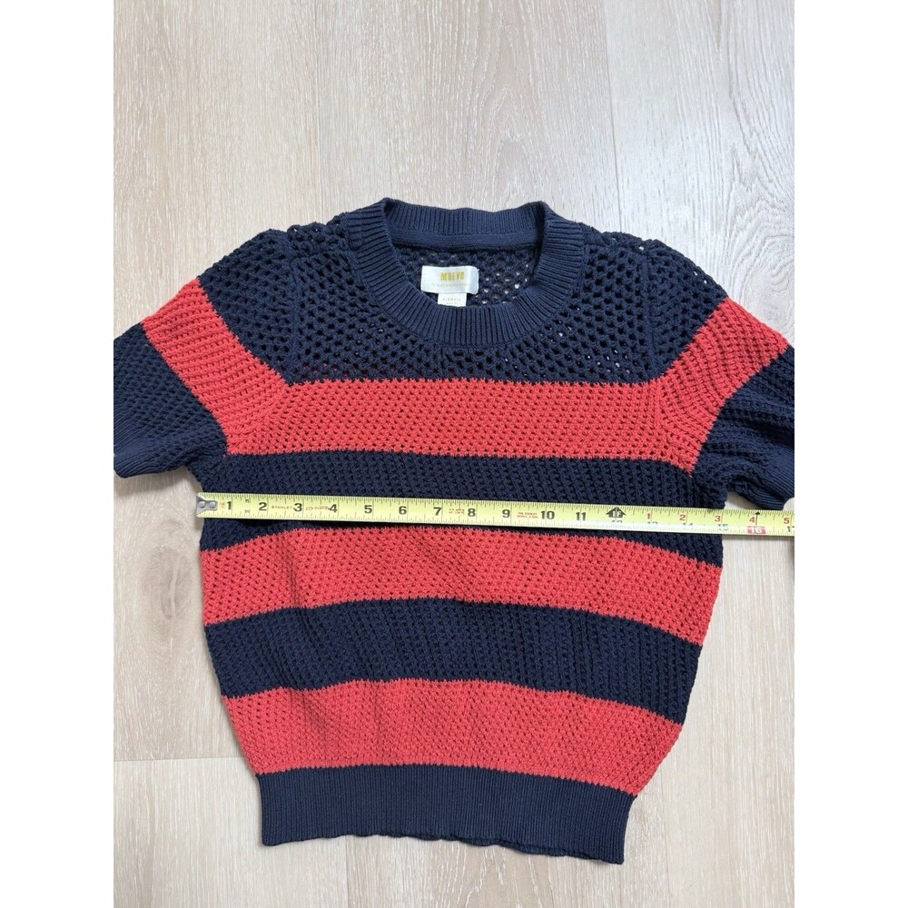 Anthropologie Maeve Open Knit Striped Sweater Top XS Red Navy Blue Short Sleeve - Picture 8 of 14